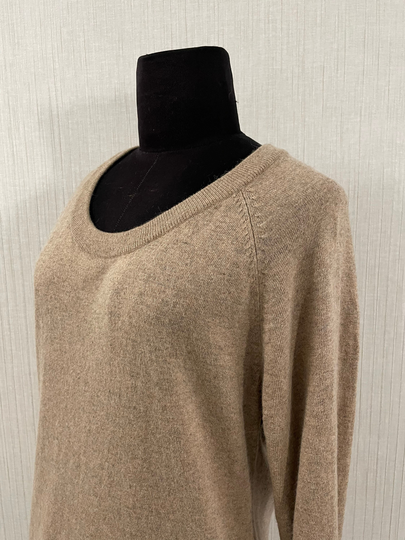 Vintage Modern Luxury Cashmere Blend X Long Taupe Scoop Neck Sweater S