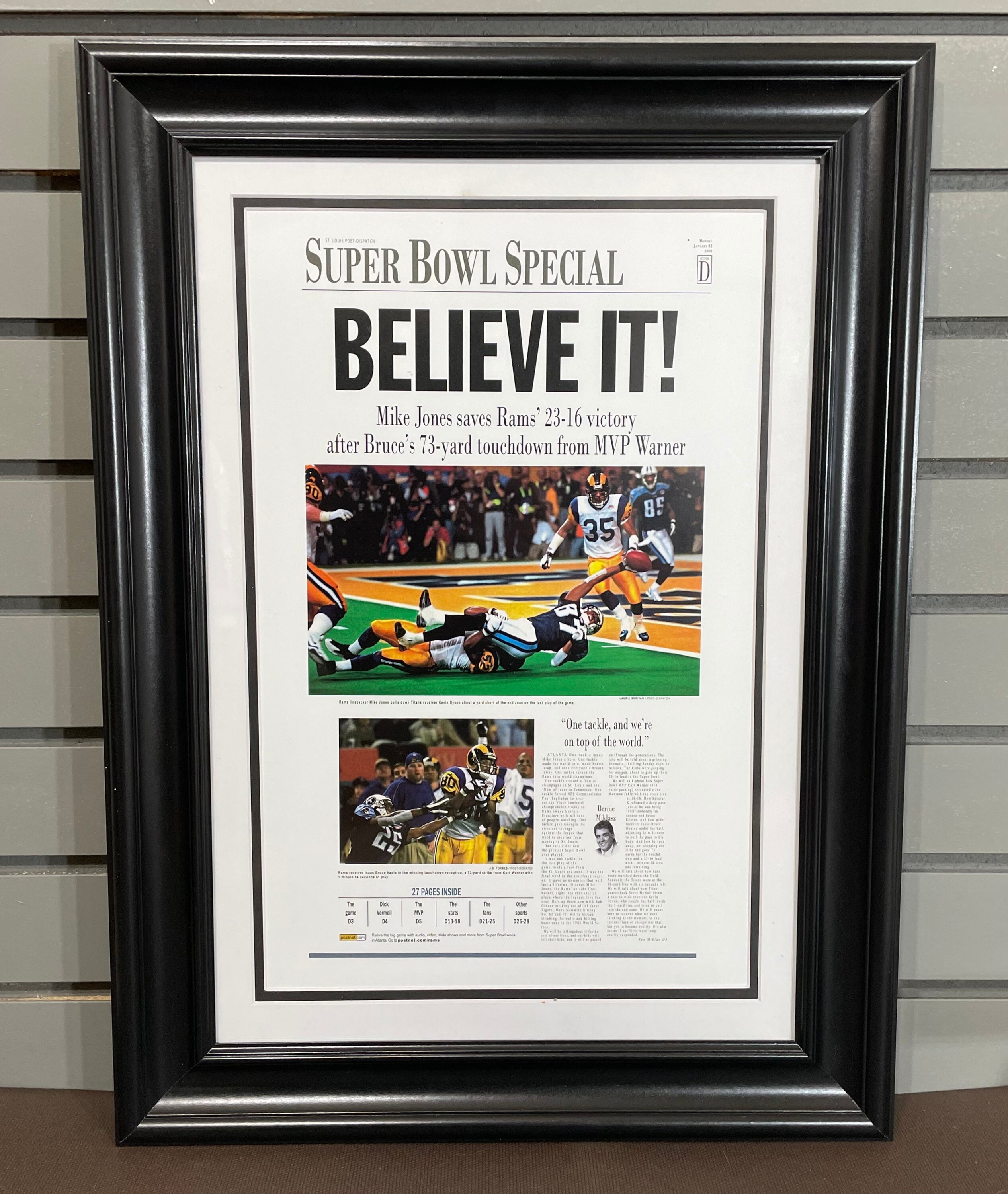 2000 Saint Louis Rams Super Bowl Champions Framed Front Page Newspaper Print