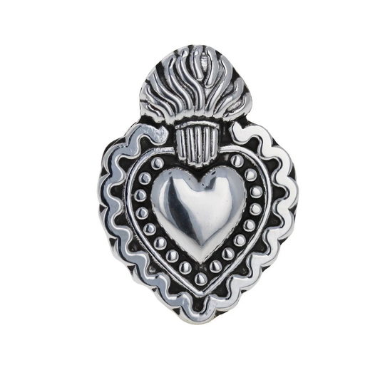 sterling Silver, Sacred Heart Ring, 1.25 Inches, Ornate Design, Silver Heart, 925 Detailed R12389