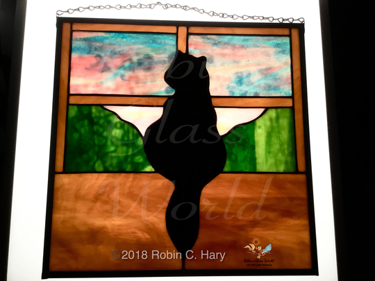 Cat Window Handmade Stained Glass Panel