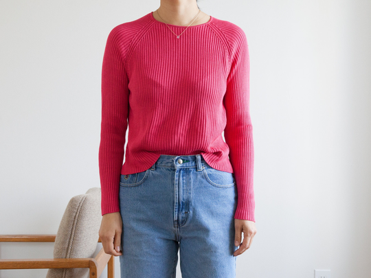 Minimal Silk Blend Magenta Pink Ribbed Sweater/Slouchy Long Sleeve Fits S M