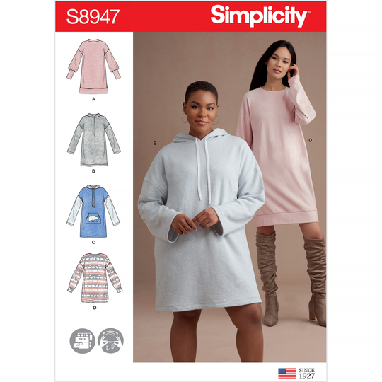 Simplicity S8947 Misses' Knit Sweatshirt Mini Dresses