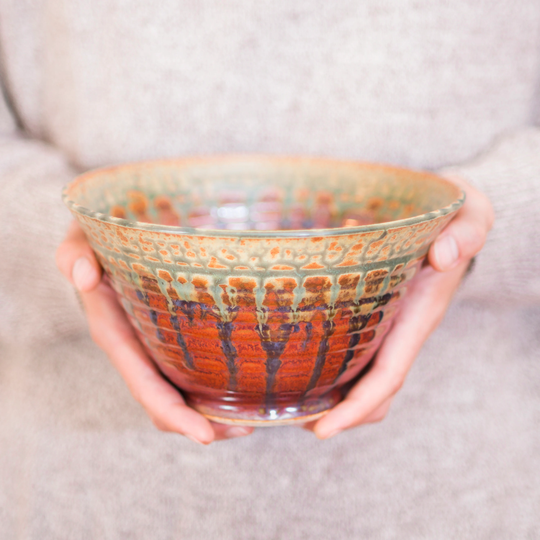 Ceramic Serving Noodle Bowl/Ramen Bowl, Fruit Pottery in Rustic Red, Salad Tableware
