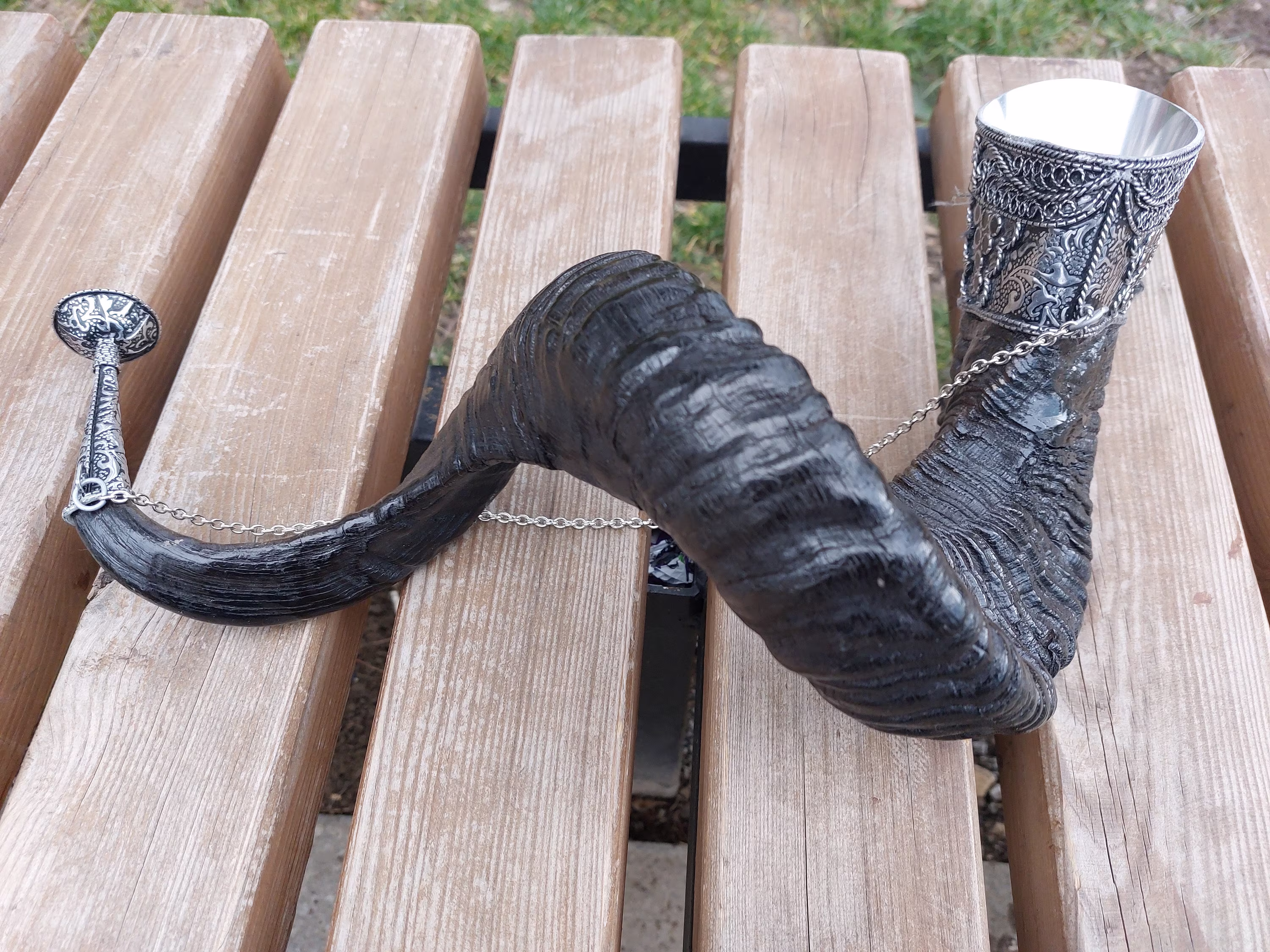 Handmade Drinking Wine Horn. Horn. Black Ram | Cupronickel
