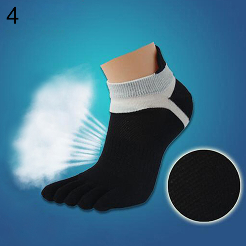 1 Pair Men's Cotton Blended Sports Five Finger Toe Socks Patchwork Mesh Socks - black