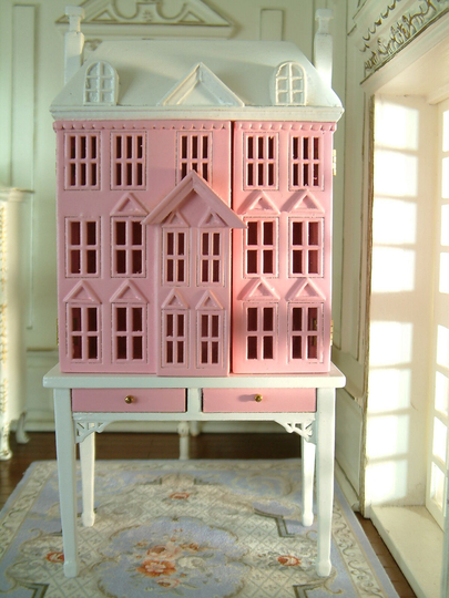 Pink White Elegant Castle Cabinet 1/12 Scale Dollhouse Furniture High Quality