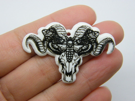2 Moth Ram Skull Halloween Pendants Acrylic Hc837