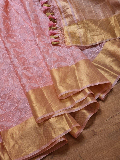 Pure Tussar Kota Embroidered Chikankari Saree