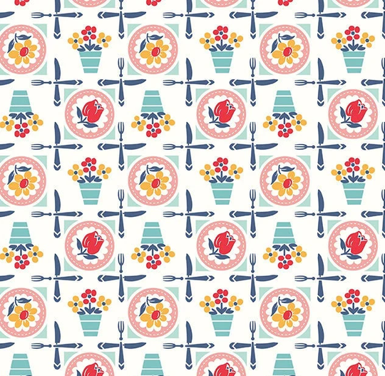 Cook Book Luncheon Coral, Lori Holt For Riley Blake, 1/2 Yard - Cut Continuously, C11755-Coral