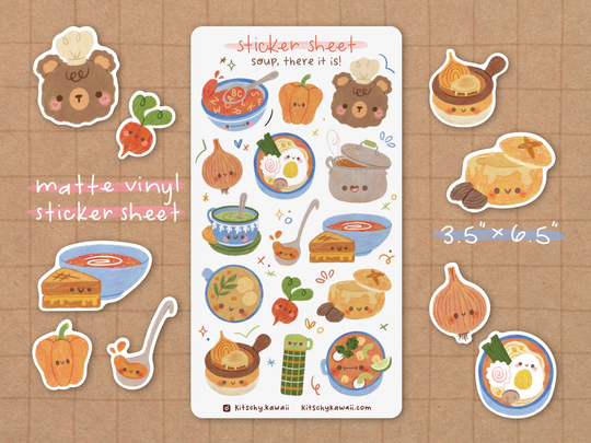 Soup Sticker Sheet | Cute Stickers - Kawaii Stationery Planner Cake Bear Food