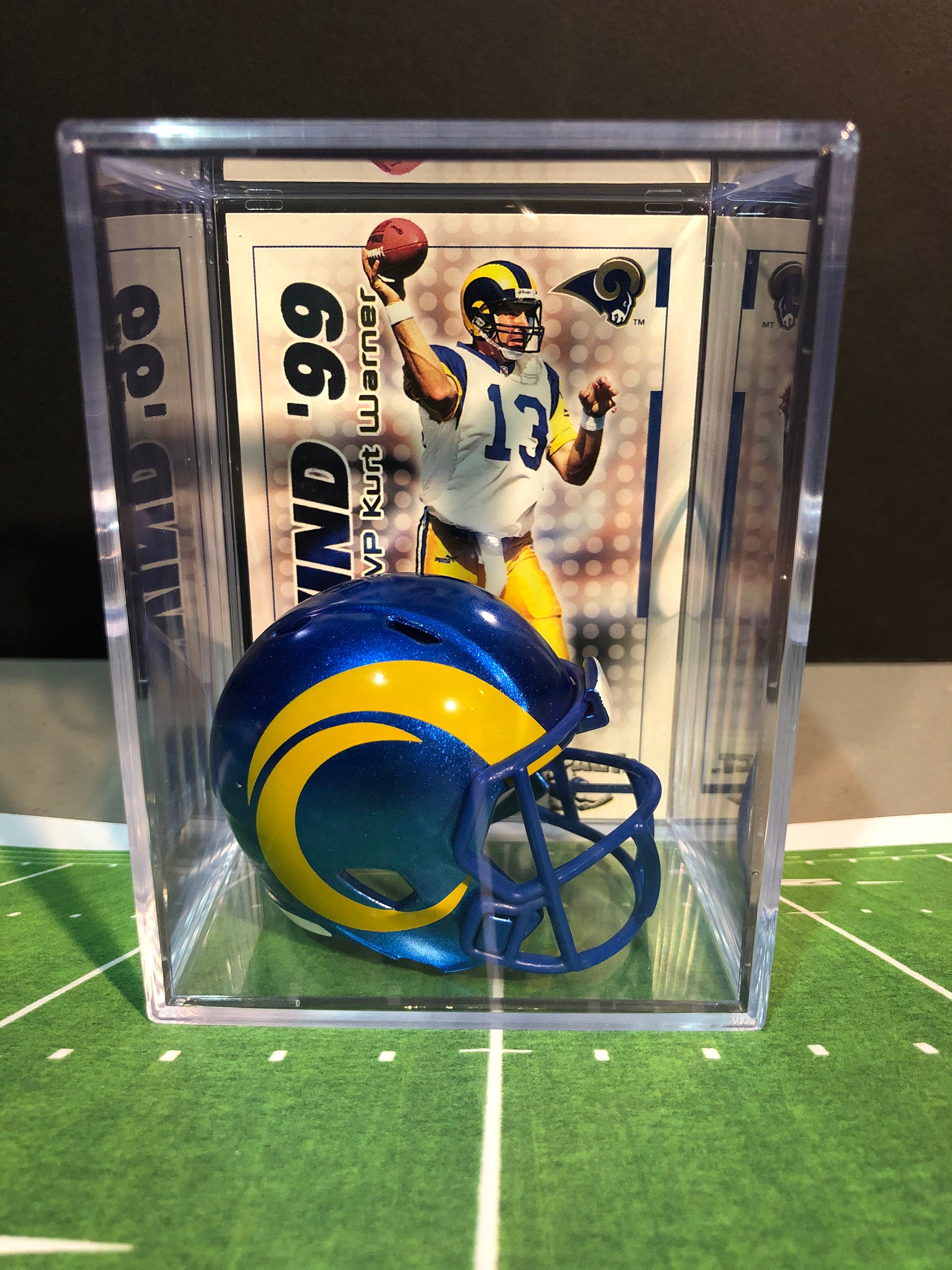 New 2020 Los Angeles Rams Kurt Warner Mini Helmet Shadowbox with Card