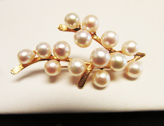 On Sale Vintage Estate Ming's Of Honolulu Mid Century 14K 14 High Luster Pearl Pin Brooch
