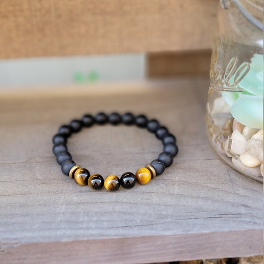 Matte Black Onyx & Tiger Eye Bracelet, Spiritual Healing, Protection, Gift For Him, Gemstone, Men's Bracelet