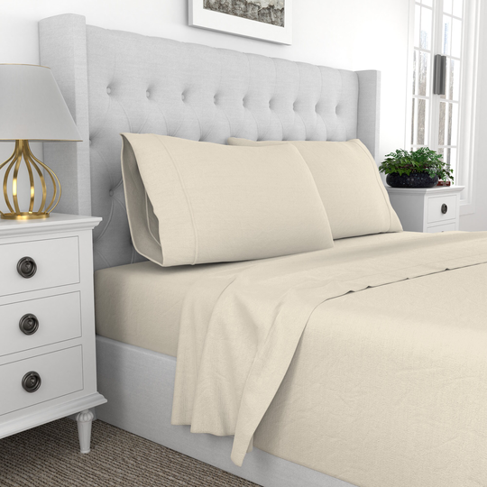 COLOR SENSE 600TC Easy Care Sateen Queen 600-Thread Count Cotton Polyester Blend Ivory Bed Sheet in Off-White | 8903062033530