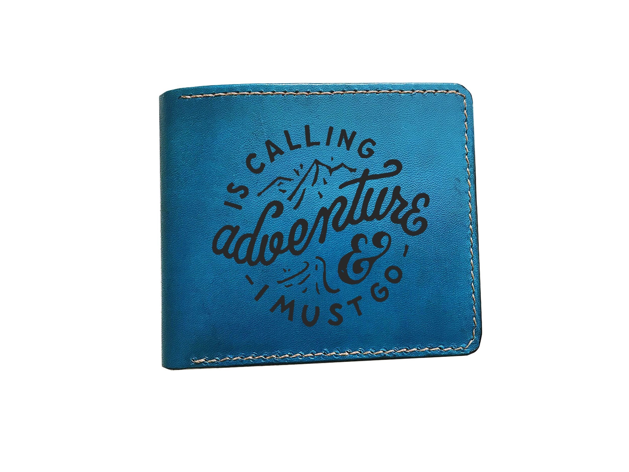 Adventure Is Calling Typography Leather Men's Wallet, Traveling Lover Inspirational Quote Gift, Birthday Present For Him