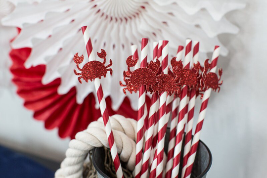 Red Crab Party Decorations. Straws. Decor. Nautical Boil Seafood Party. Birthday