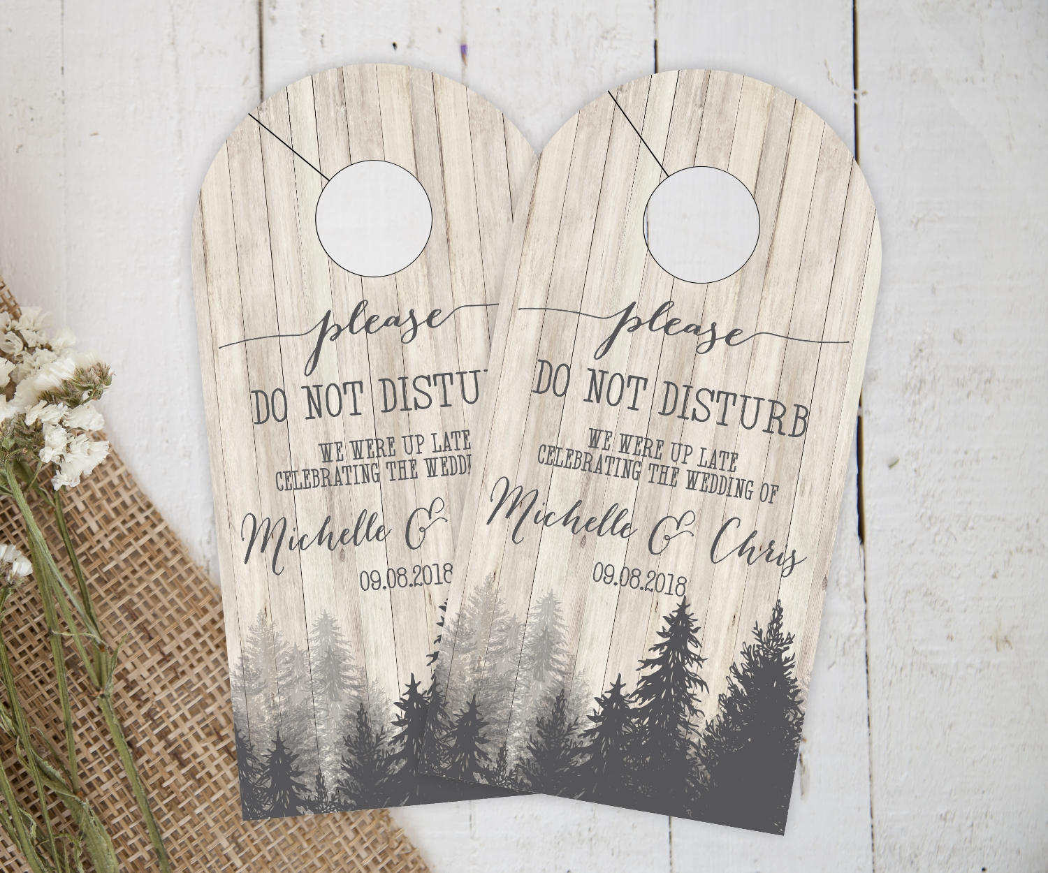 Wedding Door Hangers - Rustic Forest Hotel Box Favors Favor Do Not Disturb #dhri-129