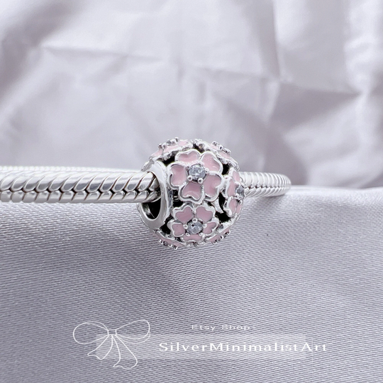 Charms For Bracelet, Pink Magnolia Charm Fit All Bracelet Necklaces, Pandora Charms, Sterling Silver Charms, Mother's Day Gift