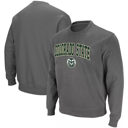 Men's Colosseum Charcoal Colorado State Rams Arch & Logo Tackle Twill Pullover Sweatshirt, Size: Small, Grey