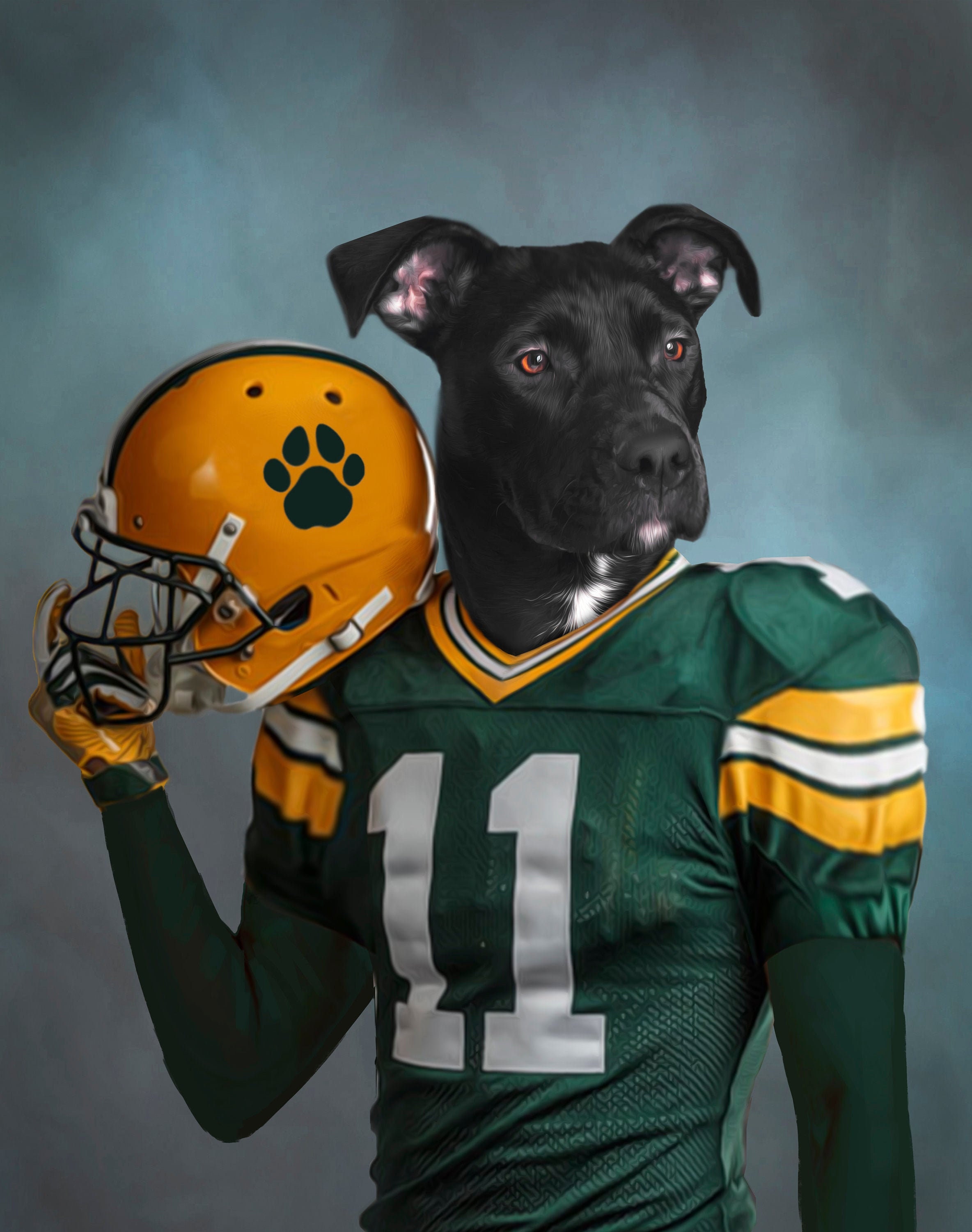 American Football Pet Portrait, Nfl Dog Portrait, Poster, Custom Jersey Dog, Wall Art, Fan, Fathers Day Gift