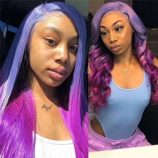 Best Quality 180 Density 13x4 Lace Front Transparent Purple Ombre Color Brazilian Body Wave Human Hair Wigs