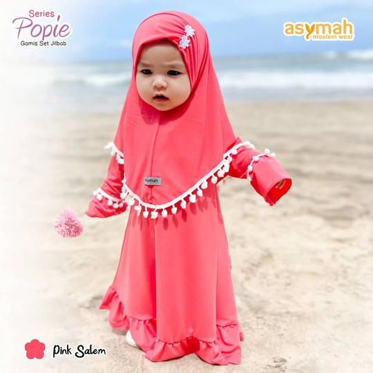 0-3 Years Old Baby Hijab & Dress Pink Saleem Colour Popi Series