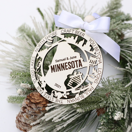 Personalized Christmas Ornament, Minnesota Wood North Shore, Tree Decorations, Memory Keepsake