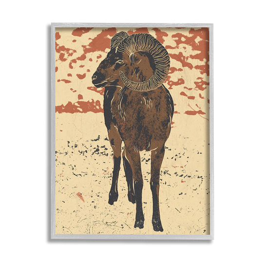 Stupell Industries Abstract Vintage Ram Round Animal Horns Ziwei Li Framed 20-in H x 16-in W Abstract Print in Brown | AC-746-GFF-16X20