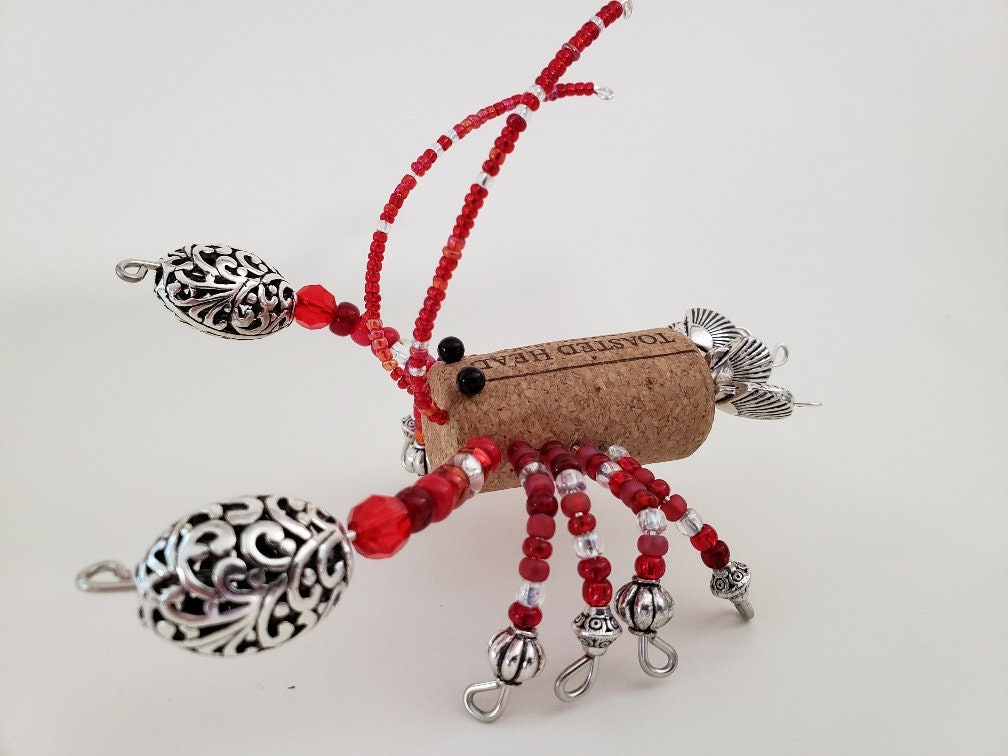 Wine Cork Red Lobster Figurine, Ocean Lover, Beach House Decor, Wedding, Nautical Desk Accessory, Maine