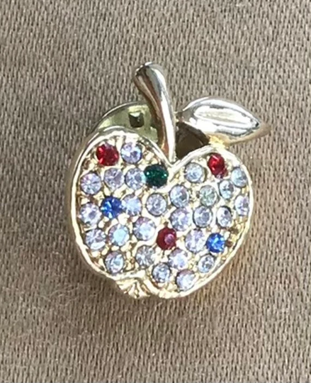 Rhinestone Apple Tac Pin, Gold Tone, Vintage | Ao5