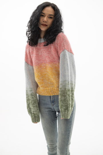Hand Knit Woman Sweater Mohair Jumper Multicolor Top Pullover