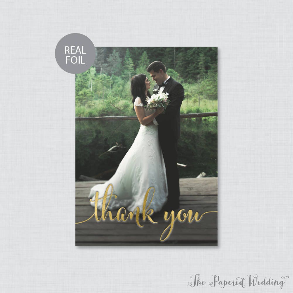 Real Gold Foil Wedding Thank You Cards - Gold Foil Pressed Photo For Personalized Stamped Card 0002