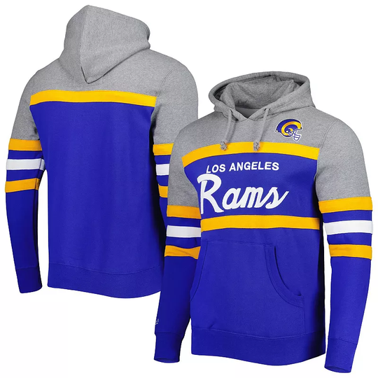 Men's Mitchell & Ness Royal/Heathered Gray Los Angeles Rams Head Coach Pullover Hoodie, Size: 3XL, Blue