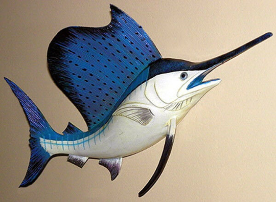 Sailfish Replica Wall Mount Plaque ~18" X 8"~Tropical Fish Nautical Decor