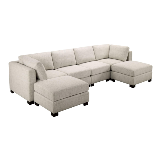 Cream Track Arm Hayes 6 Piece Modular Sofa With Ottomans by World Market