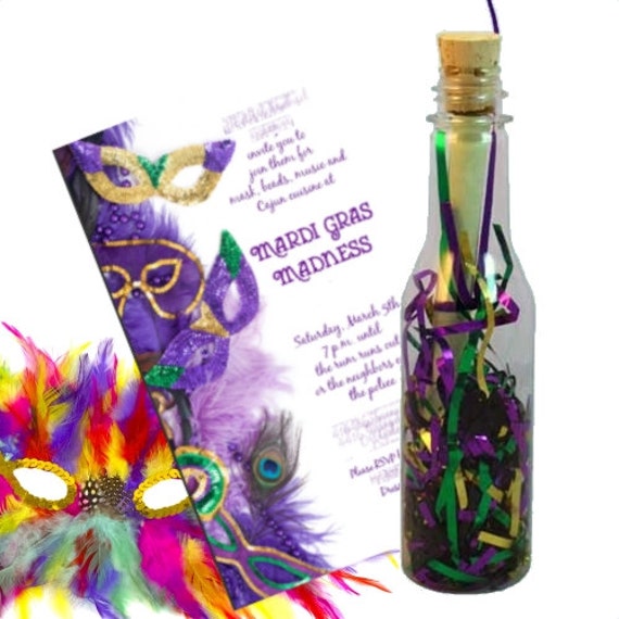 Mardi Gras Party Invitation By in A Bottle , | Set 12 Masquerade Invitation, Celebration, Invite