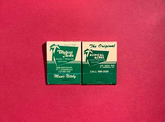 Vintage Matchbooks, Tropical Acres, Seafood, Restaurant, Ft Lauderdale, Florida, Lot Of 2, with All Match Sticks, Free Ship in Usa