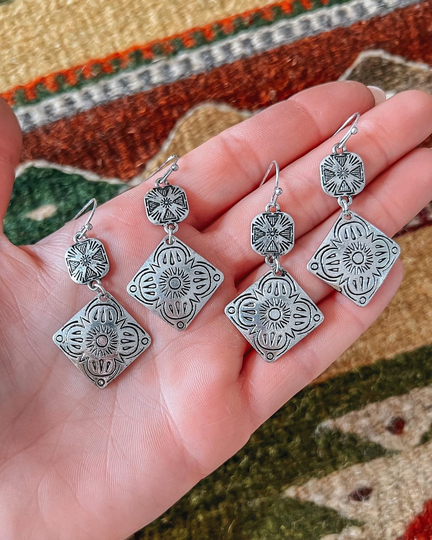 Embossed Silver Diamond Earrings