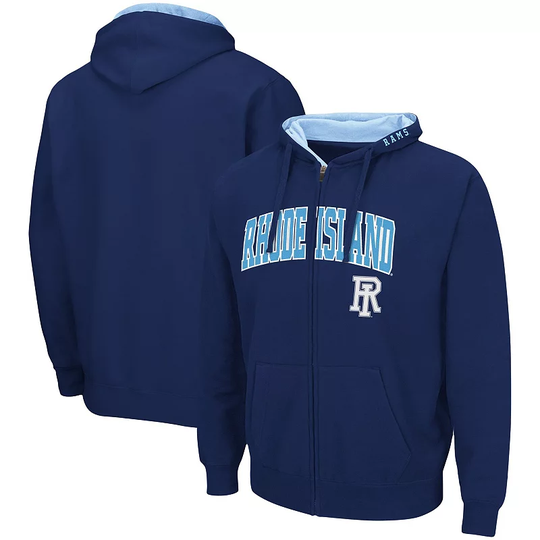 Men's Colosseum Navy Rhode Island Rams Arch & Logo 3.0 Full-Zip Hoodie, Size: 3XL, URI Blue