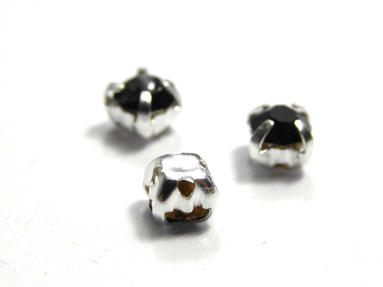 4mm | Ss16 Sew-On Crystal Montees Rhinestones | 20 Pc. Silver/Jet Black