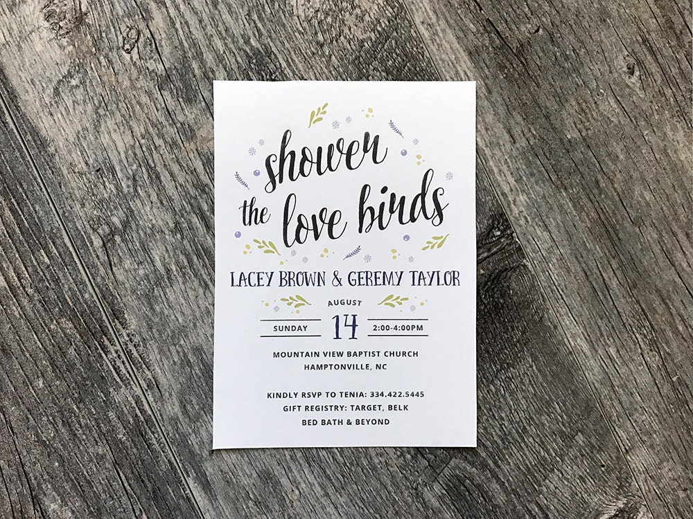 Country Chic Floral Watercolor Wedding Shower Invitation | Love Birds Invitations