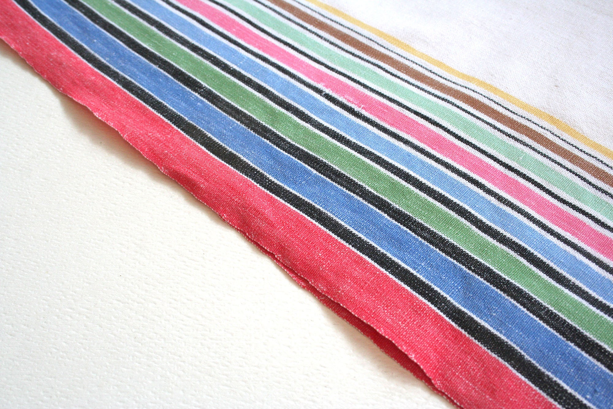 Vintage Linen Or Blend Kitchen Towel. Dish Towel, Tea Farmhouse Multi Color Stripes, Traditional Country, Folk