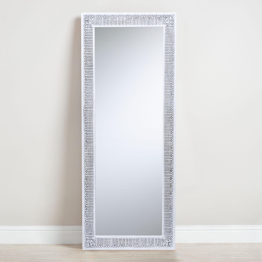 Natural And White Carved Wood Leaning Full Length Mirror: Brown by World Market