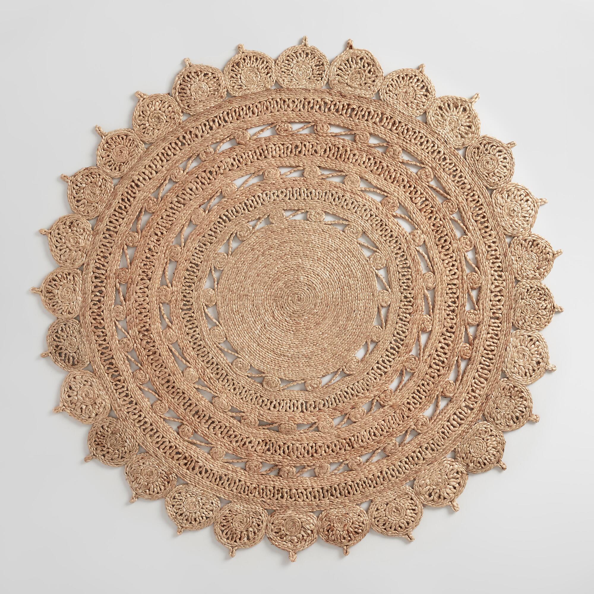 Round Woven Medallion Jute Area Rug: Natural - 5' Round by World Market