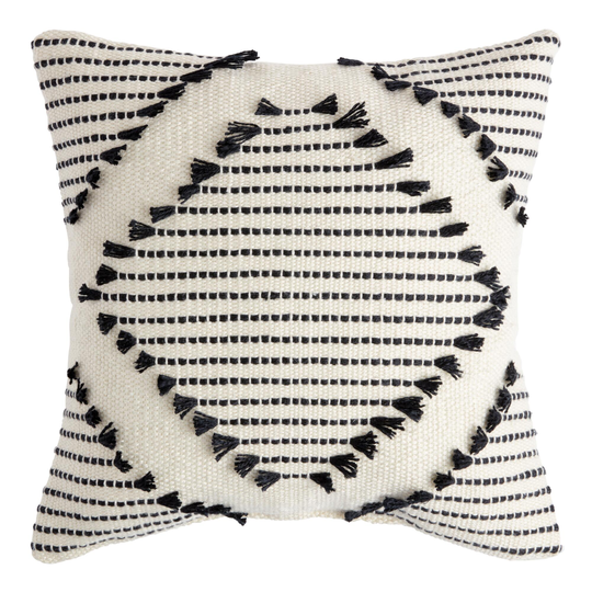 Black And Ivory Diamond Fringe Indoor Outdoor Patio Throw Pillow - Polyester - 18" Square by World Market
