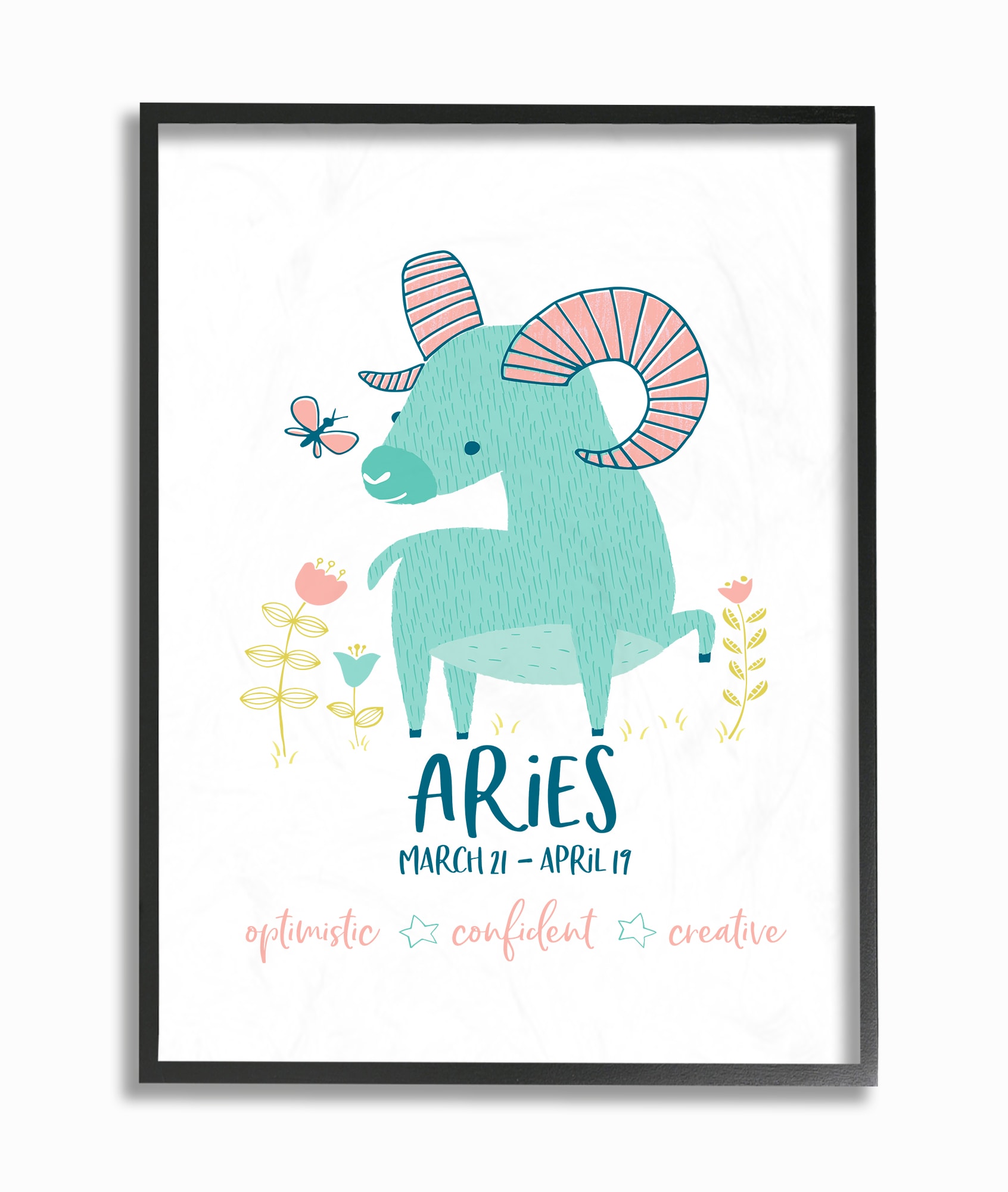 Stupell Industries Fun Modern Zodiac Aries Ram Framed 14-in H x 11-in W Kids Wood Print | BRP-2276-FR-11X14