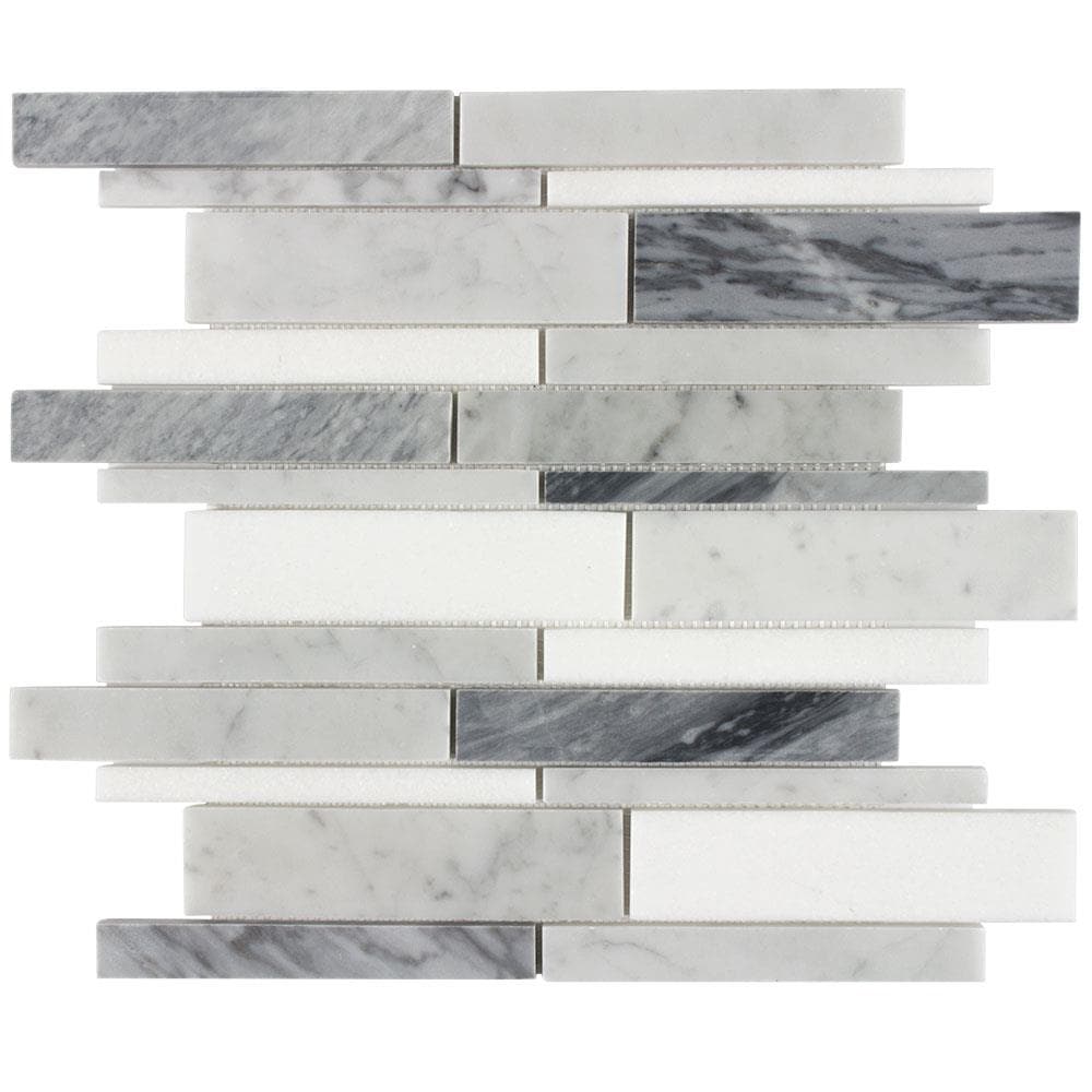 Elida Ceramica Bianca Blended 12-in x 12-in Polished Natural Stone Marble Linear Wall Tile | ST328LNMX1214