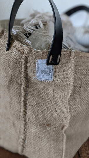 Repurposed Coffee Sack Basket, Burlap Storage Hygge Decor, Fabric Bin, Tote, Upcycled