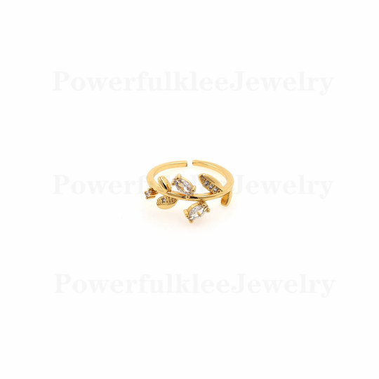 18K Gold Filled Leaf Ring, Thin Rings, Gold Cz Rings, Stackable Ring, Adjustable Rings, Dainty Ring, Open Ring