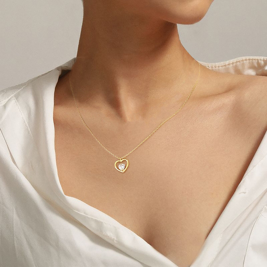 14K Gold Dipped Cz Heart Necklace, Pendant, Dainty Crystal Gift For Her, Mothers Day Gift, Wedding